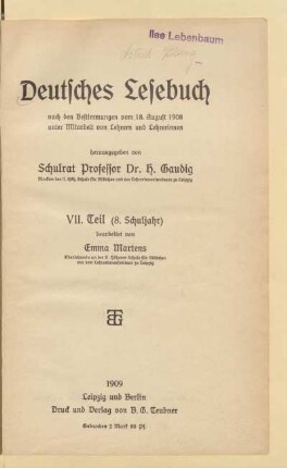 Teil 7 = (8. Schuljahr), [Schülerband]: [Teil 7 = (8. Schuljahr), [Schülerband]]
