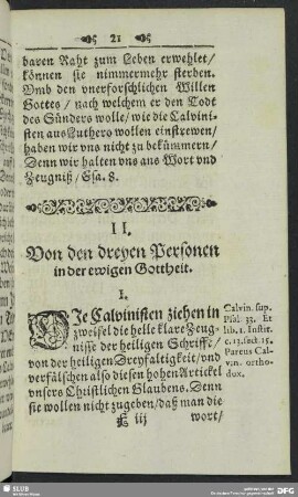 II. Von den dreyen Personen in der ewigen Gottheit