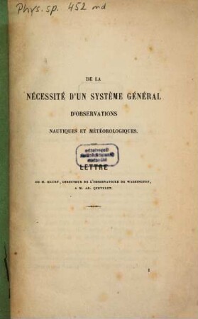 De la nécessité d'un système général d'observations nautiques et météorologiques