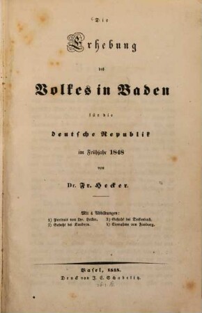 Die Erhebung des Volkes in Baden für die deutsche Republik im Frühjahr 1848