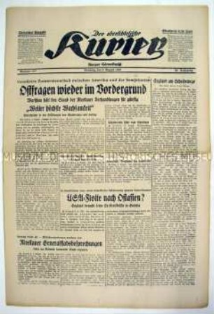 Regionale deutschsprachige Tageszeitung "Der oberschlesische Kurier" überwiegend zu außenpolitischen Fragen im Vorfeld des 2. Weltkrieges