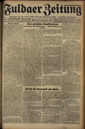 Erste Ausgabe vom Mittwoch, den 18. Dezember 1929.