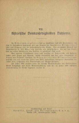 VII. Historische Denkwürdigkeiten Dahlems