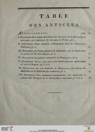 Table des articles