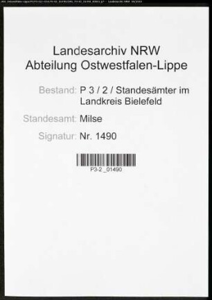 Sterberegister Standesamt Milse