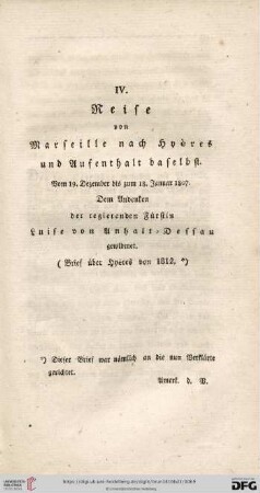 IV. Reise von Marseille nach Hyères und Aufenthalt daselbst