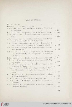 Table de matières