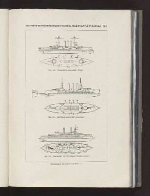 Fig. 252 Japanisches Linienschiff "Asaht" Fig. 253 Russisches Linienschiff "Retwisan" Fig. 254 Linienschiff der Vereinigten Staaten "Iowa"
