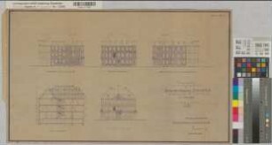 Münster (Münster) Wiederaufbau des Behördenhauses Domplatz 3 (Konsistorium) Vorentwurf Ansichten, Schnitt 1947 1 : 200 40 x 67 Pause Staatsneubauleitung Münster Regierung Münster Nr. 33943