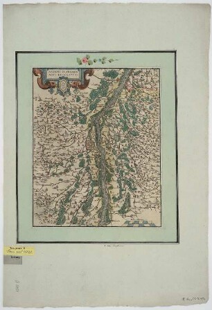 Gebietskarte von Straßburg, 1:770 000, Holzschnitt, 1570 : Argentoratensis Agri Descriptio / Ex tabula Danielis Spekel. - [Ca. 1:770 000]. - [Antverpiae] , 1570. - 1 Kt. : Holzschnitt ; 24 x 30 cm Maßstab in graph. Form (Scala milliarium). - Titelkartusche oben links. - Ohne Kt.-Netz. - Aus: Theatrum Orbis Terrarum / Abraham Ortelius
