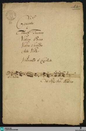 Concertos - Mus. Hs. 52 : fl, vl (2), a-vla, bc; D; GroF 682
