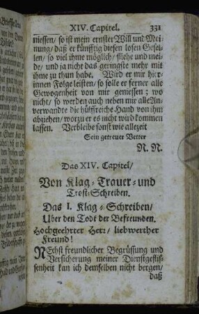 Dasa XIV. Capitel/ Von Klag- Trauer- und Trost-Schreiben.