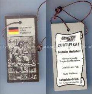 Werbeanhänger der Schuhmacherfirma Masterplus mit nationalistischer Ausrichtung