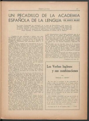 Un pecadillo de la Academia Española de la Lengua : [Artículo tomado de la revista "Universidad de Antioquia" de Medellín, Colombia, en respuesta a un trabajo de Julio Casares.]