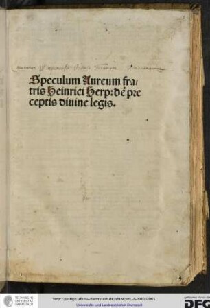 Speculum aureum fratris Heinrici Herp de preceptis divine legis.