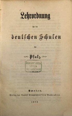 Lehrordnung für die deutschen Schulen der Pfalz