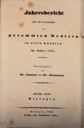 Jahresbericht über die Fortschritte der gesammten Medicin in allen Ländern. 1845,1/3 (1846)