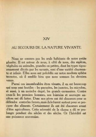 XIV Au secours de la nature vivante