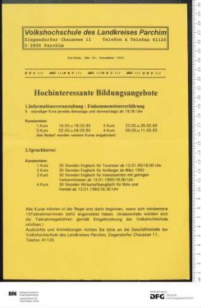 Beilage zum Programm 1. Semester 1993
