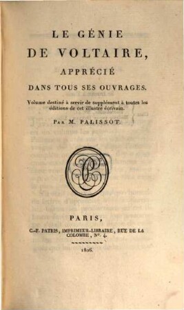 Génie de Voltaire apprécié dans tous ses ouvrages