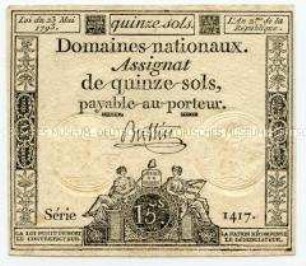 Frankreich, Assignat 15 Sols