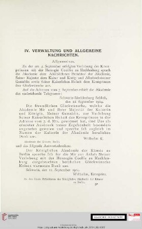 IV. Verwaltung und allgmeine Nachrichten