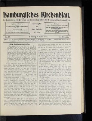 Nr. 14. Hamburg, 5, April 1914. 11. Jahrgang.
