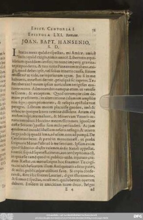 Epistola LXI. Romam. Ioan. Bapt. Hansenio, S. D.