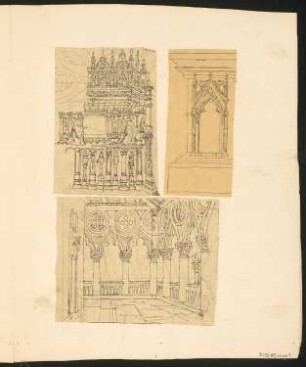 Architekturstudien: Perspektivische Ansicht von gotischen Bau- und Zierelementen