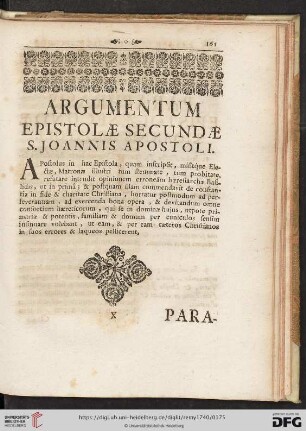Argumentum Epistolæ secundæ S. Joannis Apostoli