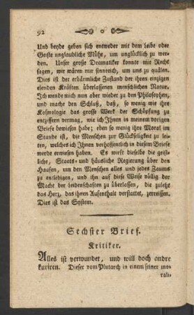 Sechster Brief. Kritiker