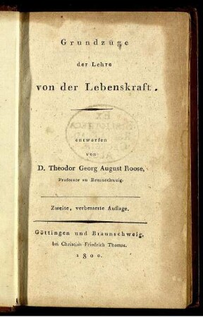 Grundzüge der Lehre von der Lebenskraft