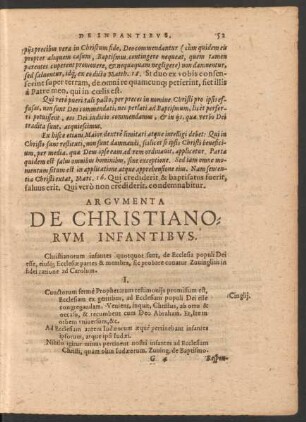 Argumenta De Christianorum Infantibus.