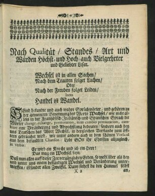 Nach Qualität, Standes, Art und Würden Höchst- und Hoch- auch Vielgeehrter und Geliebter Leser.