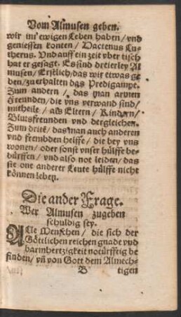 Die ander Frage. Wer Almusen zugeben schuldig sey.