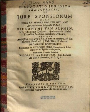 Disputatio Iuridica Inauguralis, De Iure Sponsionum