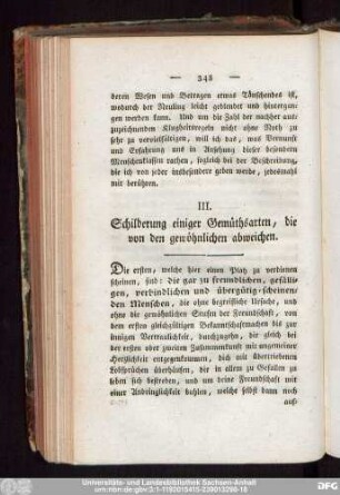 III. Schilderung einiger Gemüthsarten, die von den gewöhnlichen abweichen.