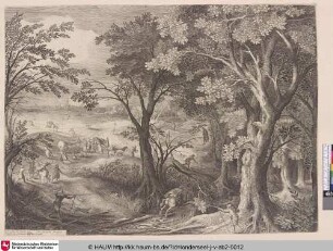 [Landschaft mit einer Gruppe von Reisenden, die überfallen werden; Landscape with Travellers attacked by a Gang of Robbers]