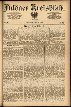 Erste Ausgabe vom Donnerstag, den 16. Juni 1898.