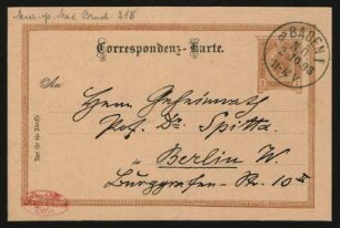 Postkarte an Philipp Spitta : 02.10.1893
