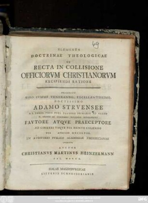 Elementa Doctrinae Theologicae De Recta In Collisione Officiorvm Christianorvm Excipiendi Ratione