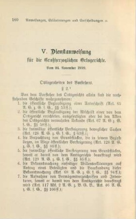 V. Dienstanweisung für die Großherzoglichen Ortsgerichte. Vom 24. November 1899