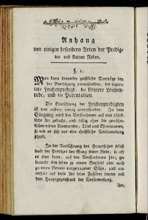 Anhang von einigen besondern Arten der Predigten und kleinen Reden.