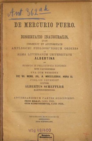 De Mercurio puero : (Königsberger Doctordiss.)