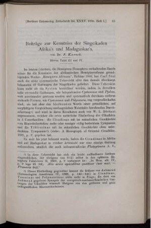 Beiträge zur Kenntniss der Singcikaden Afrika's und Madagaskars,