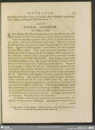 LXXIV. Tobiae Andreae. Jo. Piscatori