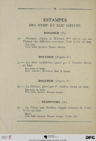 Estampes des XVIIIe et XIXe siècles (Nr. 50-66)