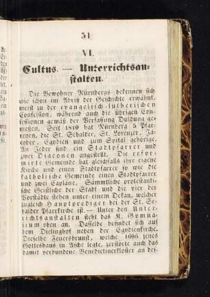 VI. Cultus. - Unterrichtsanstalten.