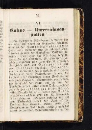 VI. Cultus. - Unterrichtsanstalten.