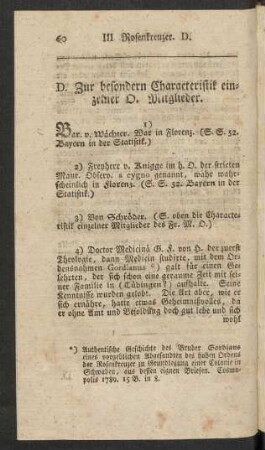 D. Zur besondern Characteristik einzelner O. Mitglieder.